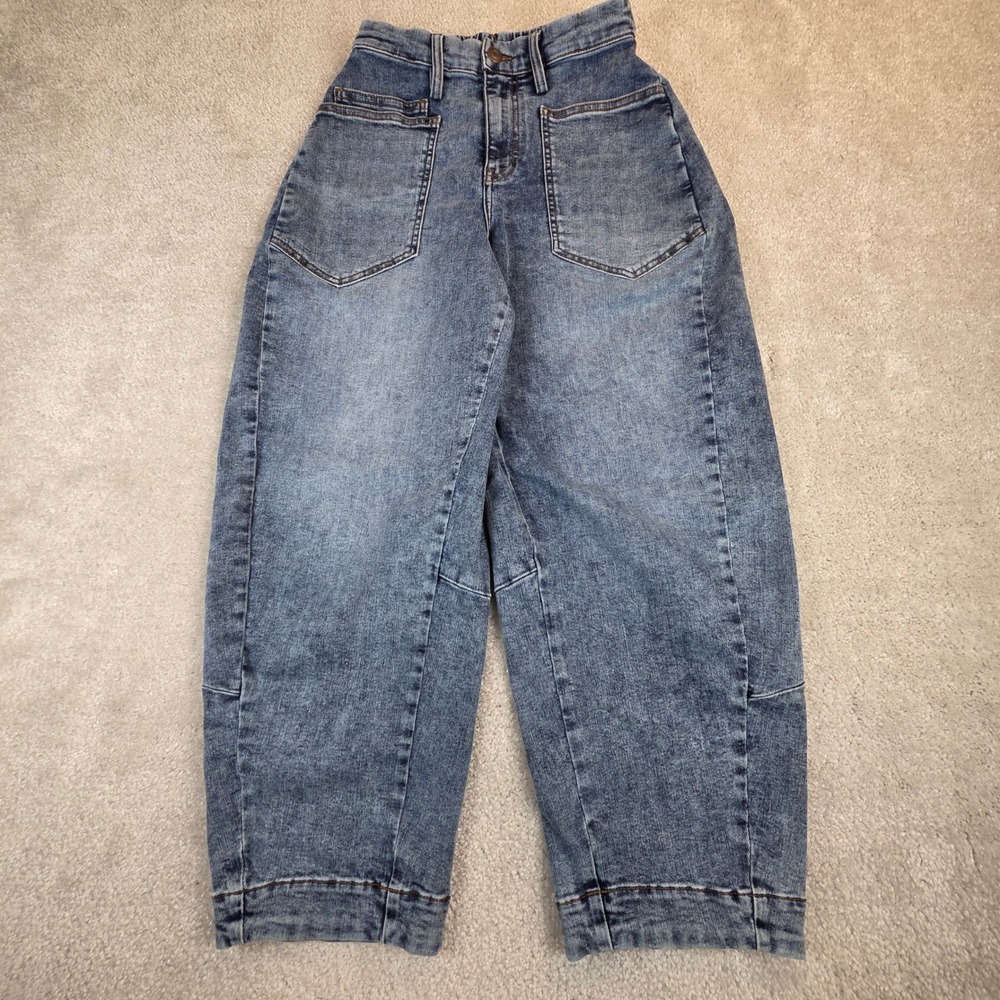 Ruti Women Medium Wash Barrel Leg Jeans High Rise Elastic Waist Size 6